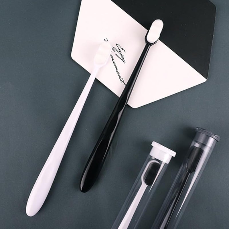 Wave Manual Toothbrushes Set 2Pcs White Black Plastic Handles Travel Home Oral Care - Image 5